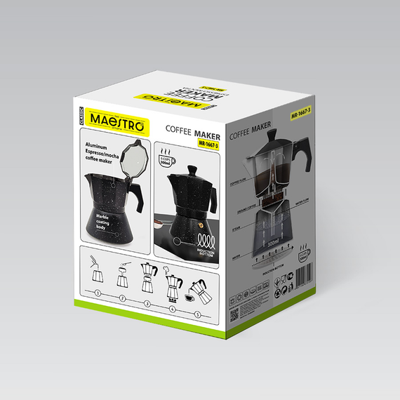 Кофеварка гейзерная алюминиевая Maestro MR-1667-3, 150 мл на 3 чашки для эспрессо с индукционным дном | Зображення 5