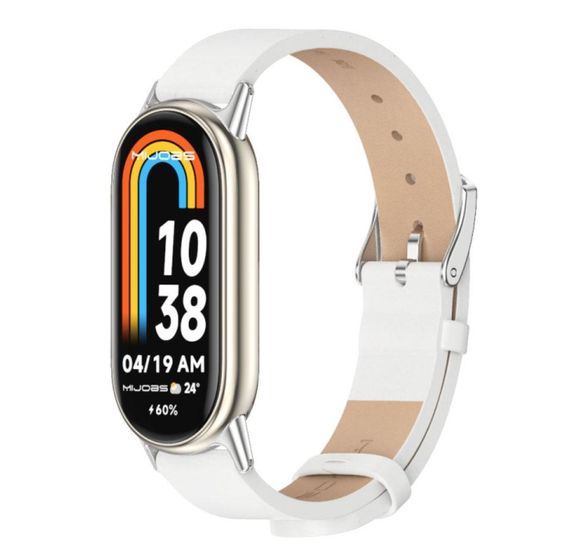 Шкіряний ремінець Mijobs для фітнес браслета Xiaomi Mi Smart Band 8 - White&Silver