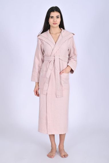 Женский вафельный халат Nusa 4160 c капюшоном, пудровый S | Зображення 7
