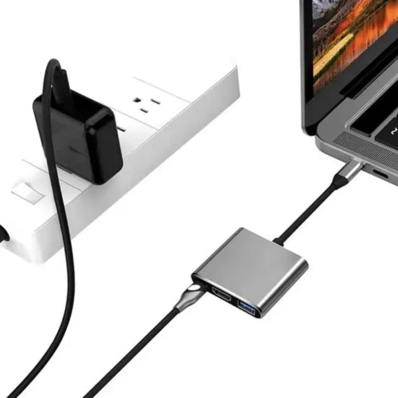 Переходник адаптер 3в1 с Type-C на HDMI, USB, USB-C / Конвертер Full HD, 1080p, 4K, 2K, UHD, | Зображення 2