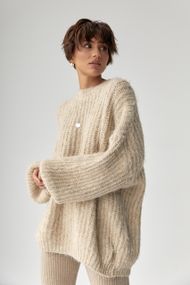 Тепла жіноча кофта з рукавами-ліхтариками - бежевий цвет, ONE SIZE (є розміри)