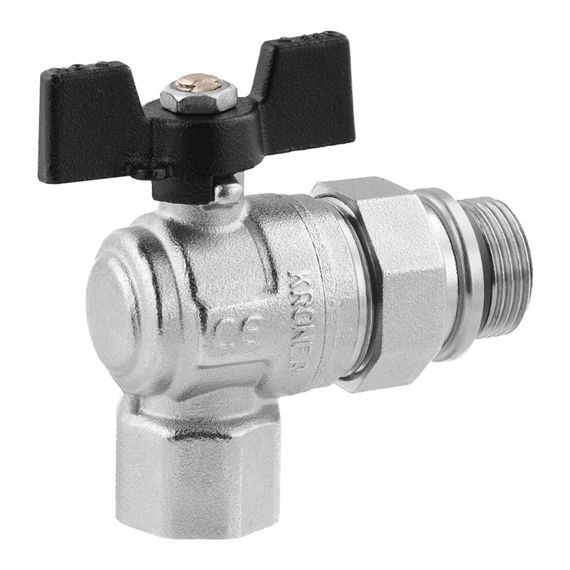 Кран-американка кульовий кутовий Kroner 3/4" ВЗ PN40 метелик, нікельований (CV033224) | Зображення 2