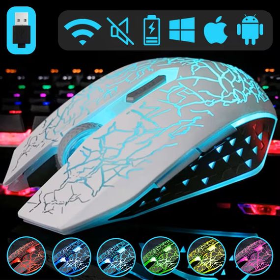 Беспроводная игровая мышка Qukam RGB подсветка USB Charge бесшумная со встроенным аккумулятором WHITE | Зображення 1