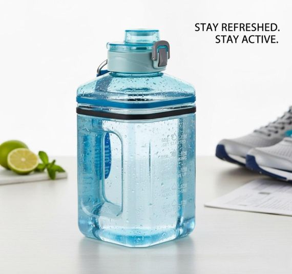 Пляшка для води 2200 мл — Блакитна BPA-free, з маркерами часу та посиленою ручкою | Зображення 2