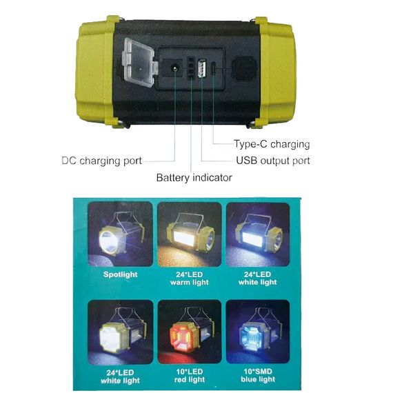 Ліхтар переносний LS-228-LED WHITE+RED+BLUE+YELLOW, Ліхтар для кемпінгу з вбудованим зарядним пристроєм | Зображення 4