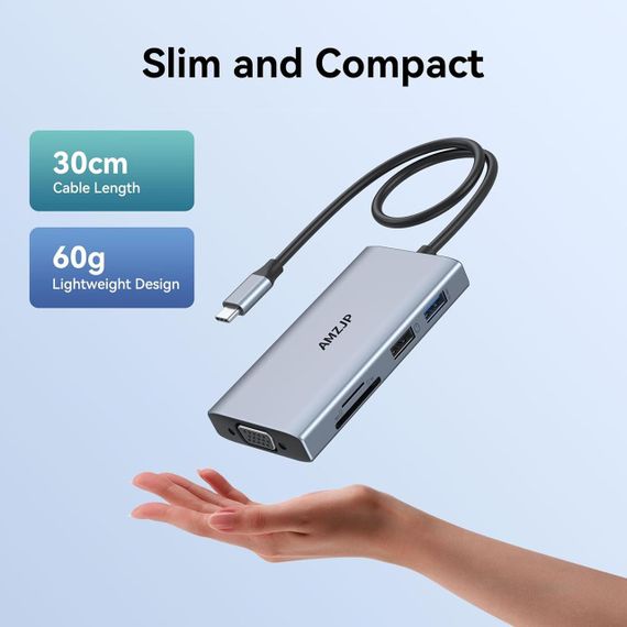 Хаб 8-в-1, багатопортовий концентратор USB-C адаптер з HDMI 4K, VGA 1080p, PD 100W, 2×USB-A, кардрідерами SD/TF, док-станція | Зображення 6