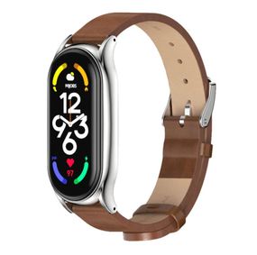 Кожаный ремешок Primo Mijobs для фитнес-браслета Xiaomi Mi Smart Band 7 - Brown&Silver