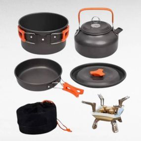 Набор посуды для кемпинга с тефлоновым покрытием 22 предмета с газовой горелкой