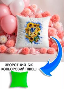 Подушка плюшева Мерч Крафт Дизайн з принтом тризуб 02 салатовий плюш квадратна 33х33 см