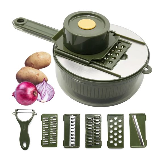Ручная овощерезка 10в1 слайсер с корзиной, Vegetable Cutter / Мультислайсер с насадками / Терка для овощей | Зображення 2