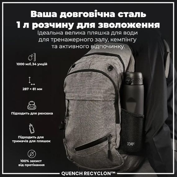Пляшка для води ION8 1000 мл (ЕКО пляшка) BPA Free Black (I8RF1000BLK) | Зображення 2
