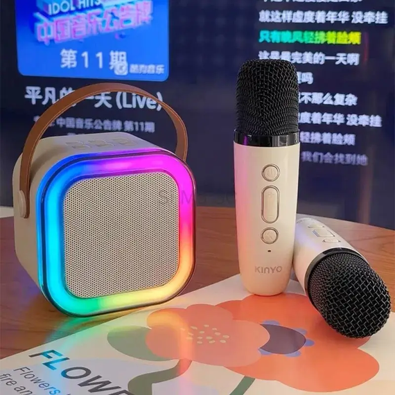 Караоке Светодиодный беспроводной на 2 Микрофона, аудио микрофон детское караоке SPEAKER K12 | Зображення 5