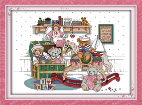 Набір для вишивання за нанесеною на канву схемою "Bear toy". AIDA 14CT printed 46*34 см