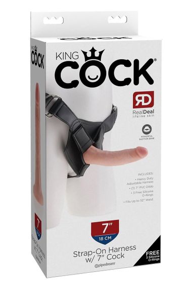 Страпон реалістичний Pipedream King Cock Strap-On з кільцевим кріпленням, на трусиках, бежевий Sex Aura | Зображення 6
