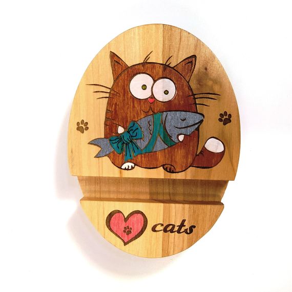 Подставка держатель под телефон смартфон планшет Love cats 9х12х2 см Мастерская мистера Томаса дерево лак