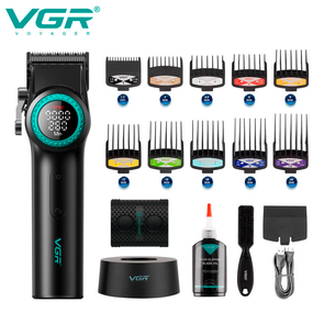 Акумуляторна машинка для стрижки VGR V-001, 10 насадок, 9000 RPM, АКБ 4600 mAh, LED дисплей
