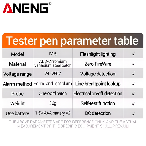 Індикаторна викрутка ANENG B15 безконтактний тестер напруги AC/DC 24-250V | Зображення 4