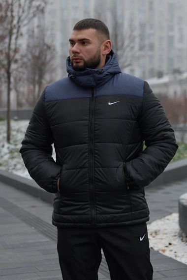 Комплект чоловічий Nike: куртка зимова "Frost" синьо-чорна + штани з тринитки утеплені чорні | Зображення 3