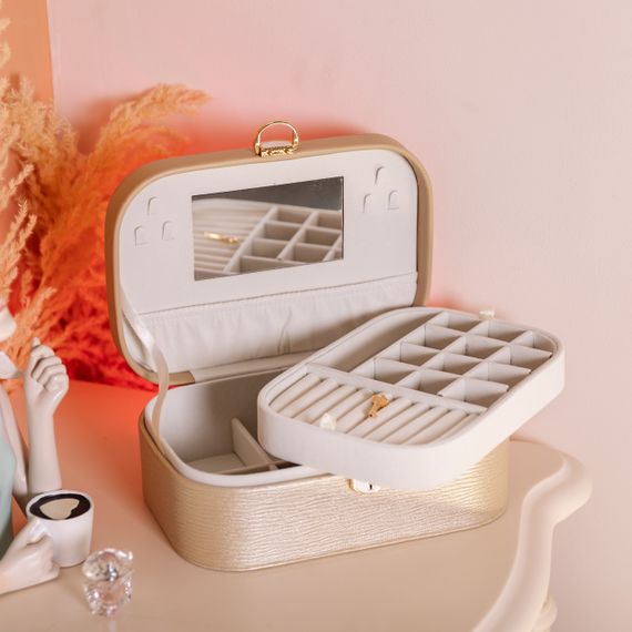 Шкатулка для украшений из эко кожи 2 яруса с замком органайзер для ювелирных изделий HP-5-1CR | Зображення 7