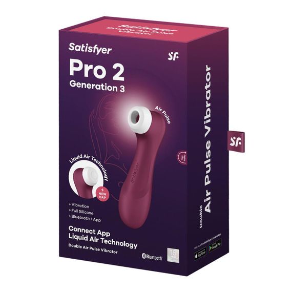 Вакуумний кліторальний стимулятор Satisfyer Pro 2 Generation 3 with Liquid Air (Bluetooth) бордовий – новий рівень задоволення | Зображення 7