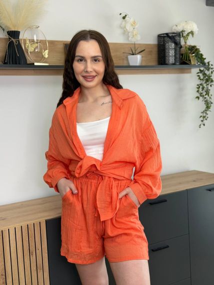 Костюм жіночий літній із жатого батиста Fashion 2610 20577 оранжевий | Зображення 2