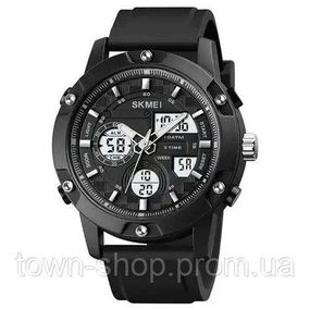 Часы наручные мужские SKMEI 1757BKWT BLACK-WHITE, армейские часы противоударные. Цвет: черный