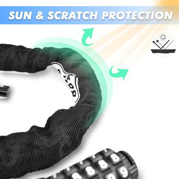 Цепной велосипедный замок Iregro с кодом 90 см, стальной, кодовый замок для электросамоката, мотоцикла, байка | Зображення 3