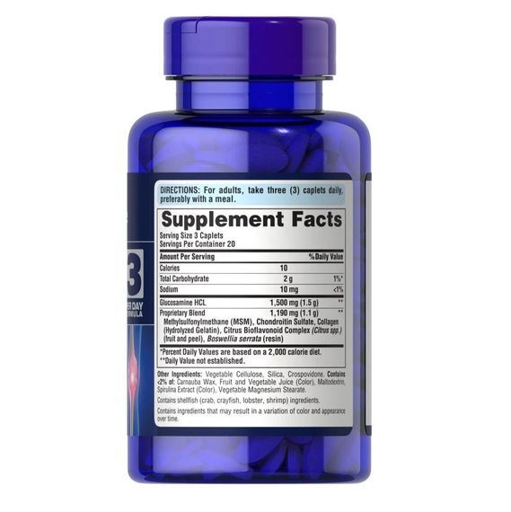 Препарат для суглобів та зв'зок Puritan's Pride Double Strength Glucosamine, Chondroitin & MSM 60 Caplets | Зображення 1