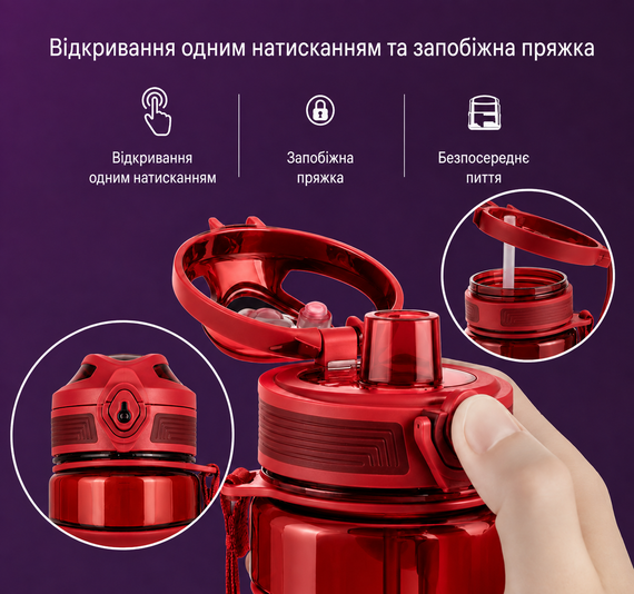 Бутылка KANGZYUAN 650 мл - Красная Tritan BPA-free, ударопрочная, спортивная с эргономичной крышкой | Зображення 2