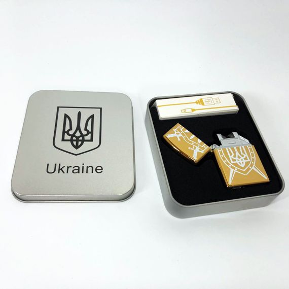 Дугова електроімпульсна запальничка USB Україна (металева коробка) HL-446. Колір: золотий | Зображення 2
