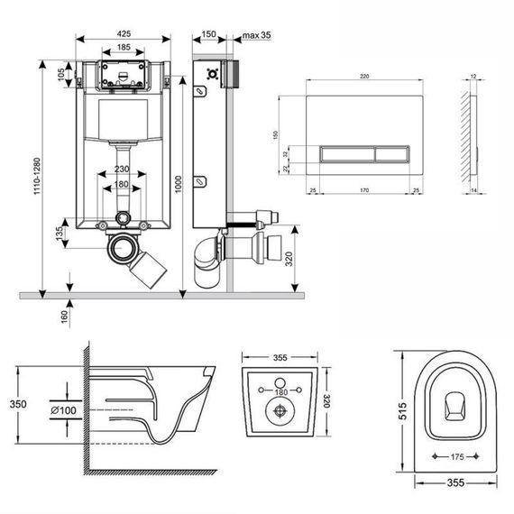 Готове рішення Qtap для ванної кімнати: підвісний унітаз Swan Rimless 520х360х320 + комплект інсталяції Nest 4 в 1 (лінійна | Зображення 1
