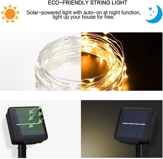 Солнечная гирлянда Wishlink, 2шт по 100 LED, 33 фута теплый белый свет IP65 для улицы, сада, террасы, свадьбы | Зображення 1