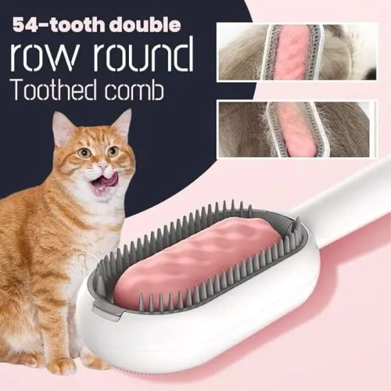 Щетка для вычесывания шерсти домашних животных 4 в 1 Pet Cleaning Comb с массажем и чисткой вещей Pink W28 | Зображення 1
