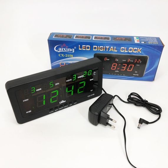 Годинник настільний Caixing CX-2158 із зеленим підсвічуванням, Електронний настільний годинник digital світиться | Зображення 8