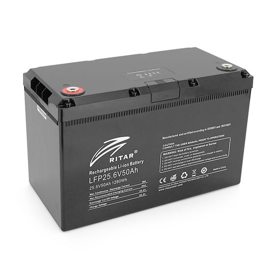 Акумуляторна батарея з bluetooth Ritar LiFePO4 25.6V 50Ah 1280Wh (330 х 172 х 214 мм), 11kg Q1