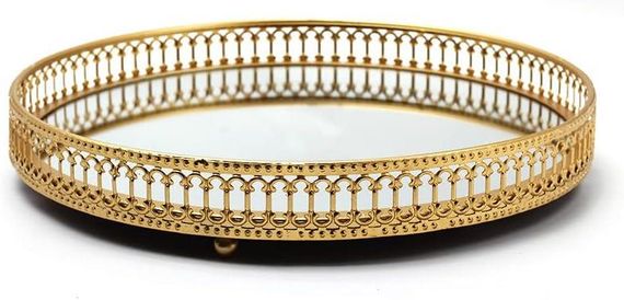 Таця дзеркальна декоративна, піднос 25 см круглий металевий золотистий для парфумів, косметики, прикрас, десертів