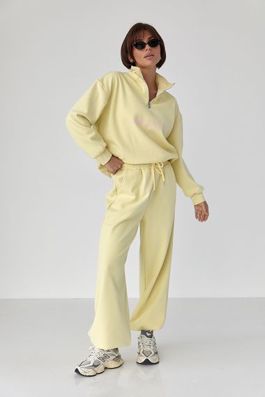 Теплий спортивний костюм з написами - лимонний цвет, M/L (є розміри) | Зображення 1