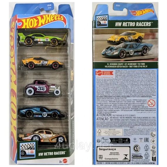 Hot Wheels Retro Racers Подарунковий набір з 5-ти гоночних ретро автомобілів Хот Вілс | Зображення 1