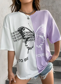 Женская двухцветная трикотажная футболка Бабочка GF05215 размер 54/56, цвет лавандовый + белый