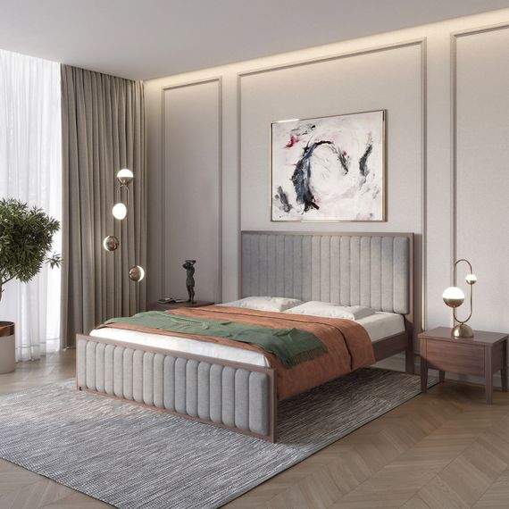 Полуторне дерев&#039;яне ліжко Mebigrand Відень Горіх темний/Аляска 93 (Сірий) 120х200 см (MBG-11000)