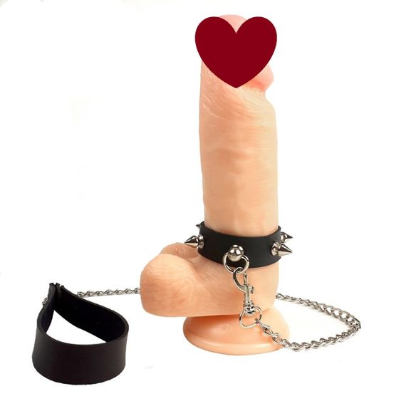 Кільце для пеніса Penis Ring із шипами та повідцем, натуральна шкіра Sex Aura