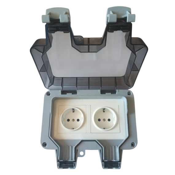 Розетка вологозахищена IP66 зовнішня подвійна SKY (MP22-G-SN) 16 А/250V