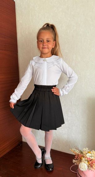 Детская школьная блуза на девочку с кружевом с длинными рукавами цвет белый размер 146, SBR240 | Зображення 1