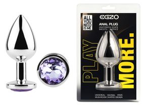 Анальна пробка з кристалом EGZO - Silver Round Plug Amethyst size M Sex Aura