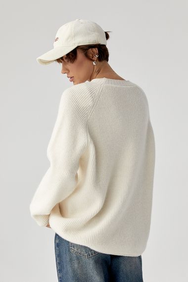 Тепла в'язана кофта з рукавами реглан - молочний цвет, ONE SIZE (є розміри) | Зображення 1