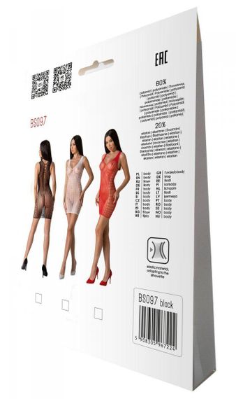 Мини-платье с вертикальным узором Passion BS097 One Size, black, плетение по бокам | Зображення 6