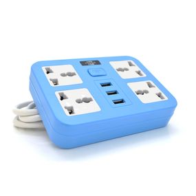 Мережевий фільтр ТВ-Т15, 4 розетки + 3 USB, з перемикачем, 2 м, перетин 3х0, 75мм, 2500W, Blue, Box