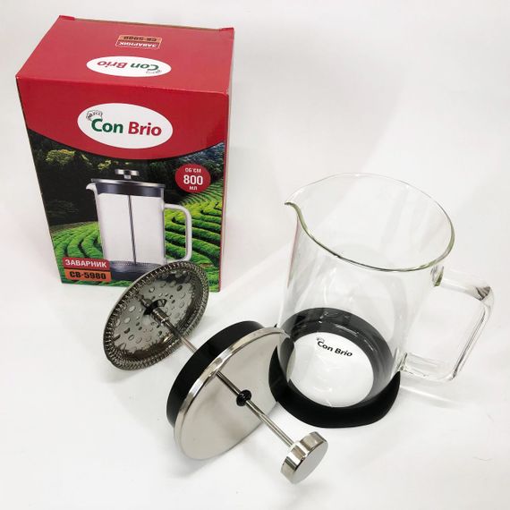 Френч-прес Con Brio CB-5980 800 мл, Чайник для заварювання трав, Заварник прозорий | Зображення 5