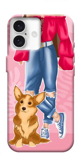 Чохол з картинкою Girl and corgi для Apple iPhone 16 Plus