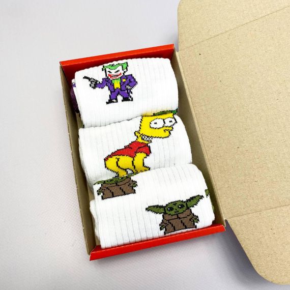 Подарочный набор бокс мужских носков с героями в коробке размер 40-45 3 пары цвет белый Ч3герої01 | Зображення 5